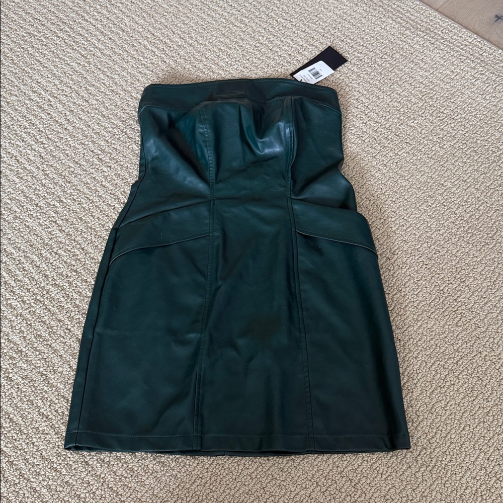 Kendall and Kylie Emerald Green Vegan Leather Strapless Mini Dress